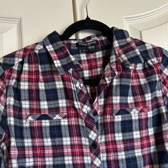 Sandra Ingrish plaid flannel button up blouse size medium petite - Picture 6 of 8